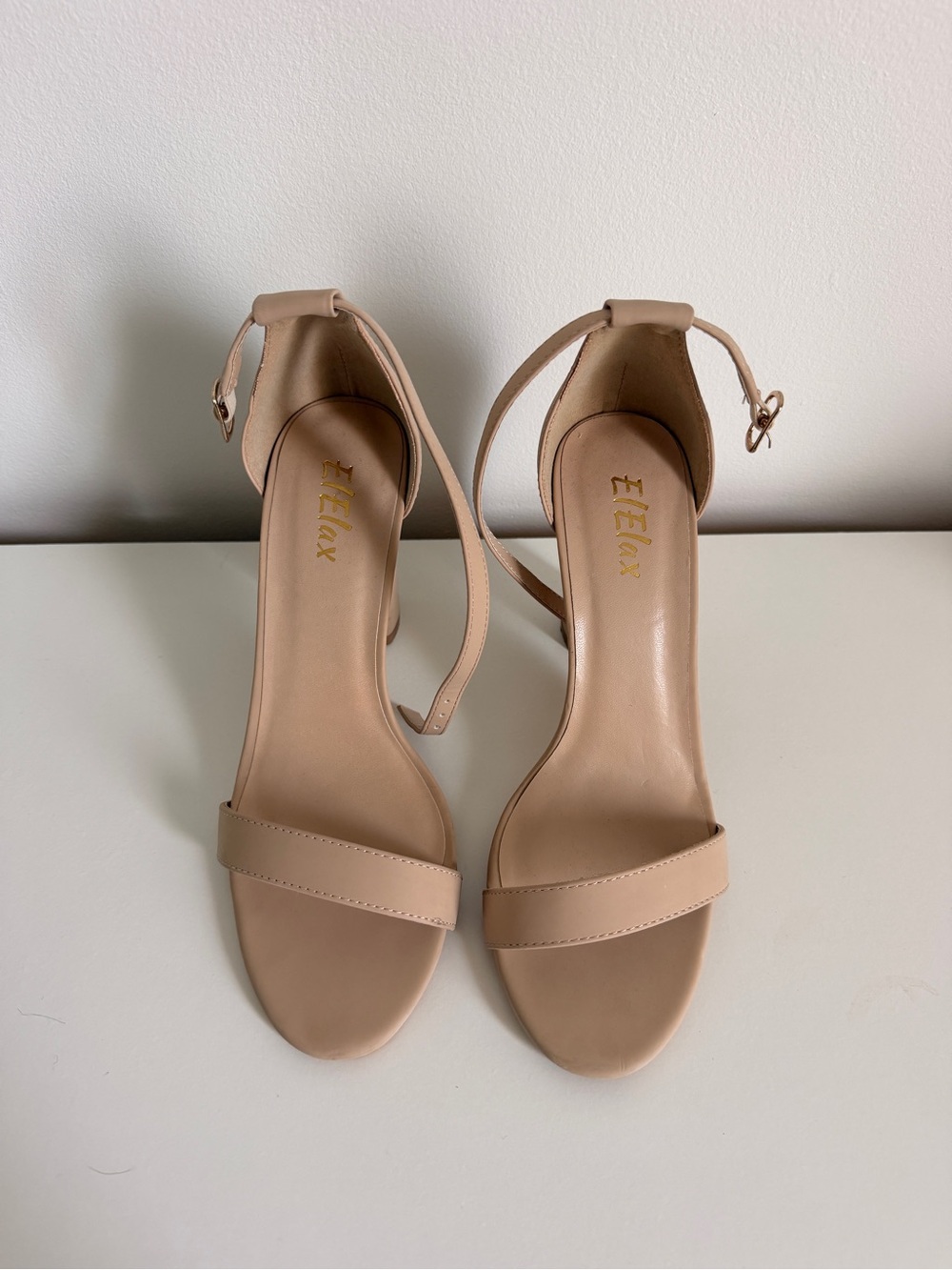Nude Ankle-Strap Open-Toe Heels